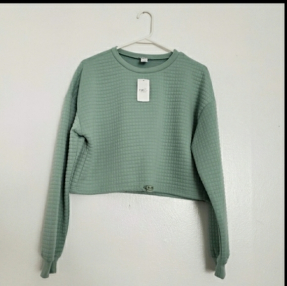 NWT Light Green Quilted Cropped Sweatshirt - Picture 1 of 8